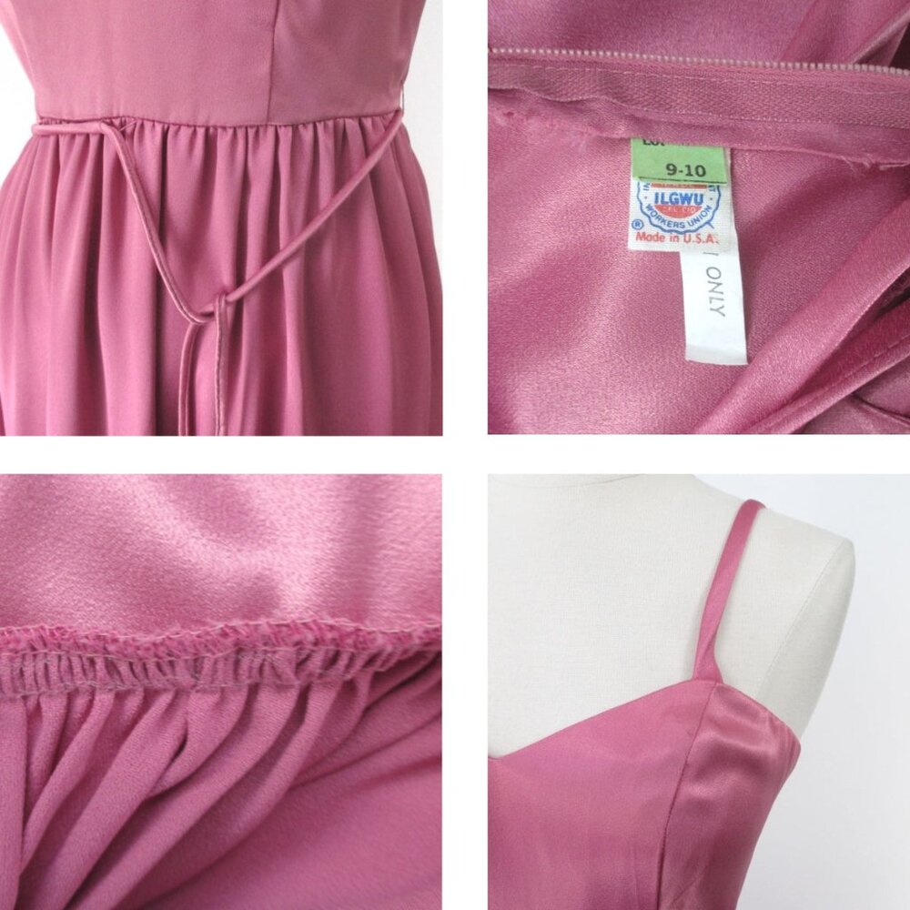 Vintage 70s Pink Satin Party Dress Gown S - Picture 5 of 7